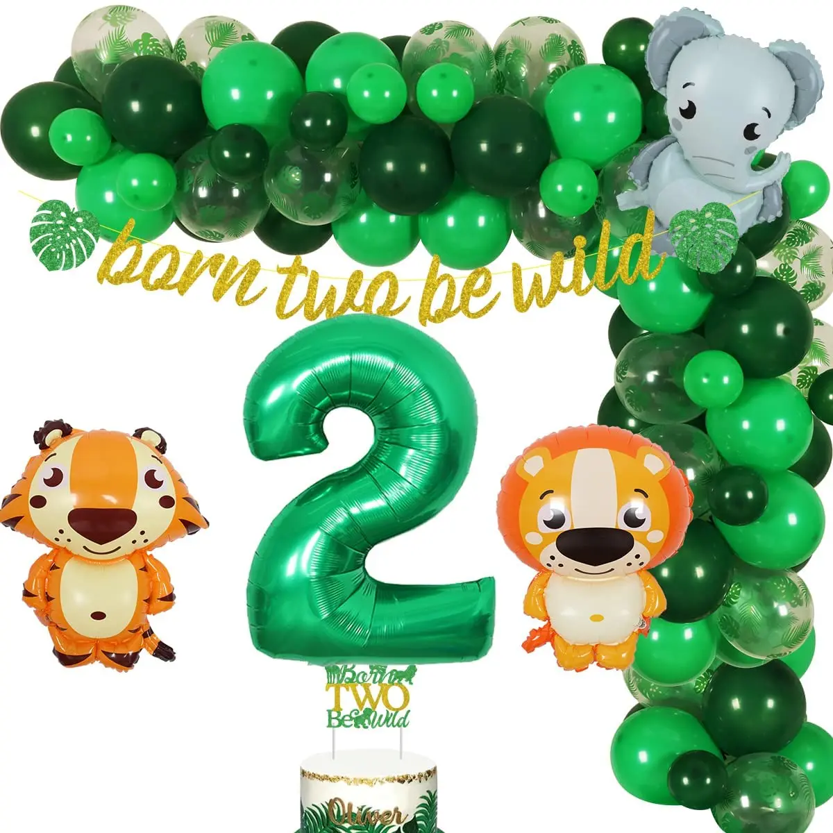 

Safari Animal Balloon Garland Kit, 1st Birthday Decorations ,Born Two Be Wild Banner, Cake Topper, 1st Birthday Party