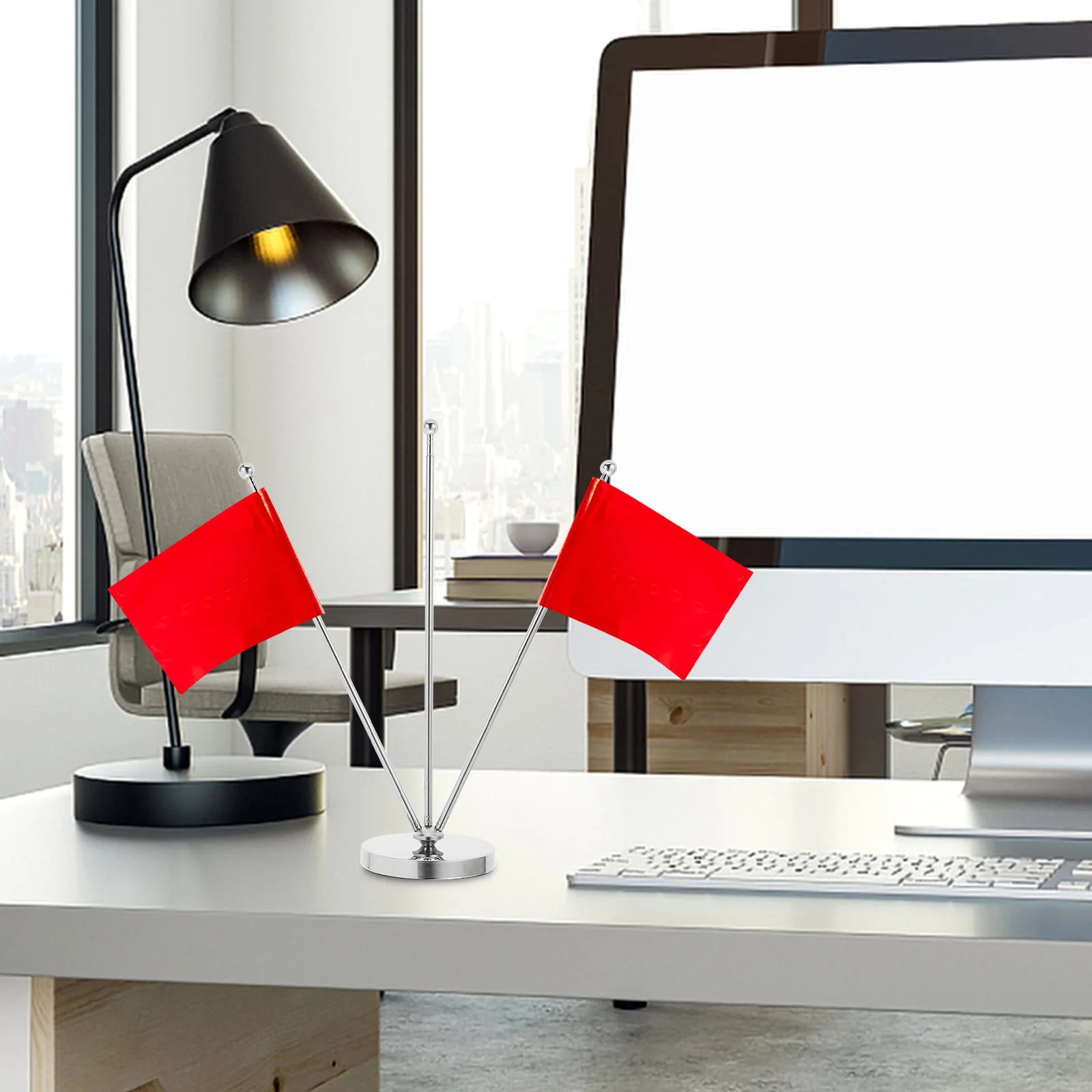 Stainless Steel Desk Flag Pole W Shape Base Desktop Flag Holder For Office Home Holiday Display Multipurpose Flagpole Stand