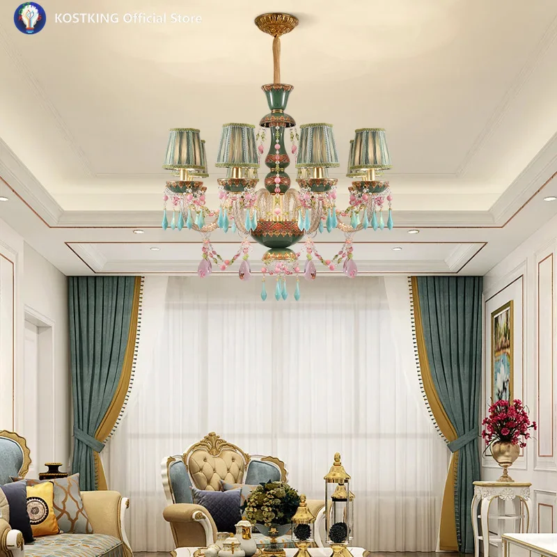 European Style Light Glass Pendant Light Living Room Bedroom Crystal Lighting Classic Tradition Villa Hotel Chandelier