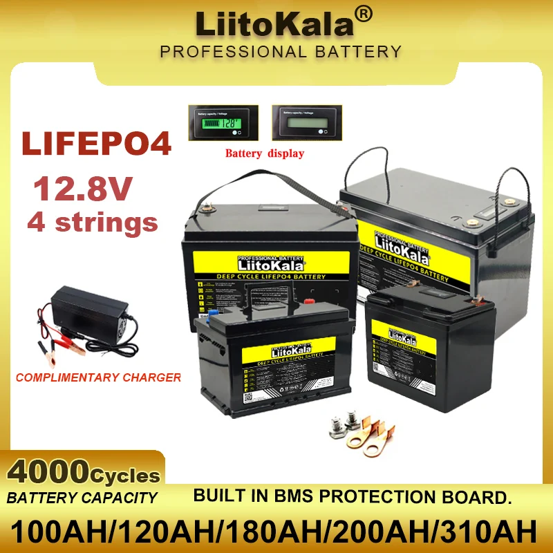 LiitoKala 12V 310Ah 180ah 120Ah 200ah battery LiFePO4 phosphate for 12.8V Golf cart Motorcycle Car motor batteries modification