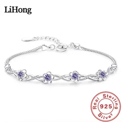 925 Sterling Silver Bracelet Purple Crystal Zircon Plum Bracelet For Women Fashion Simple Engagement Wedding Glamour Jewelry