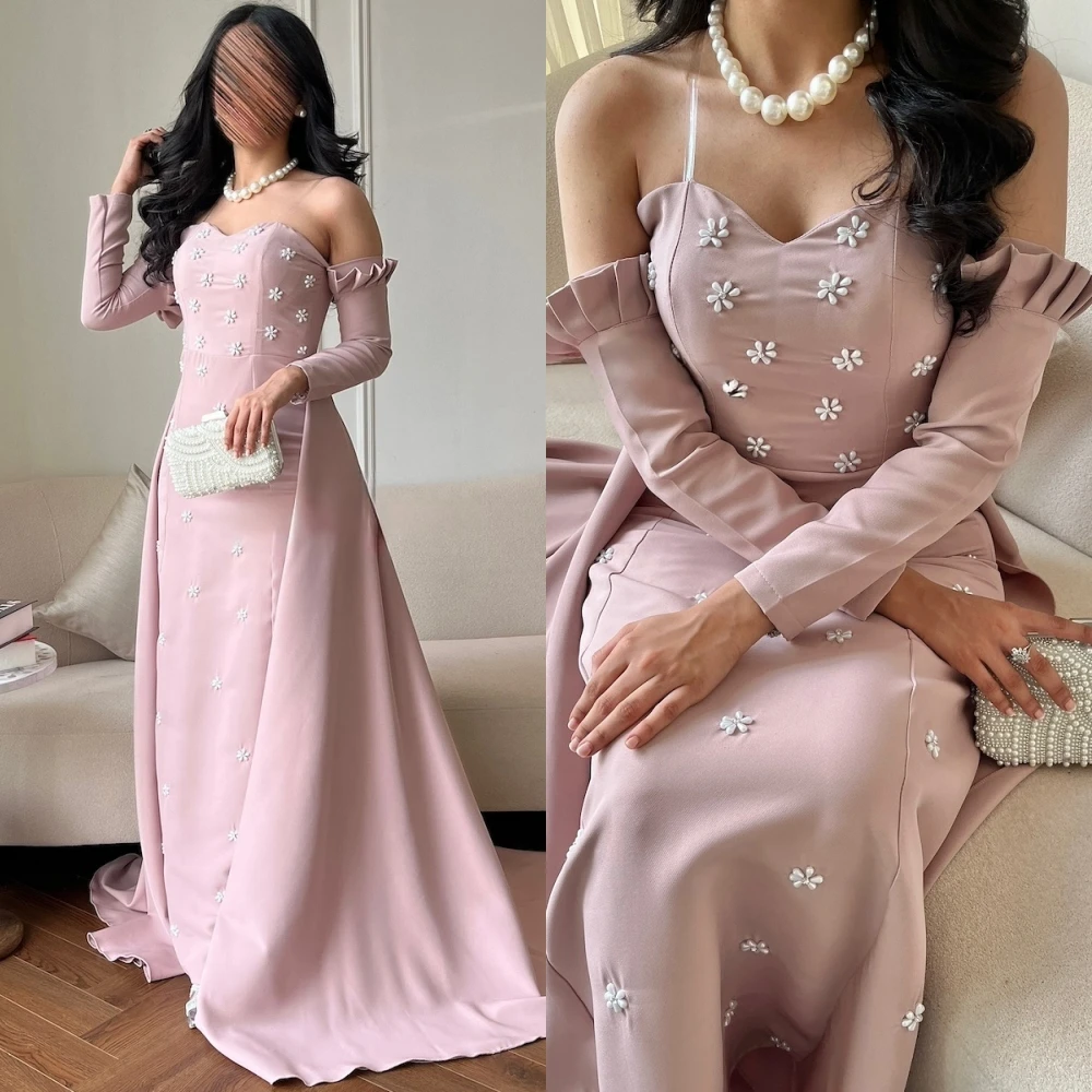 Customized Luxury Jersey Evening Dress Delicate Boat Neck Prom Dresses Temperament Long Sleeves Special Occasion Gowns