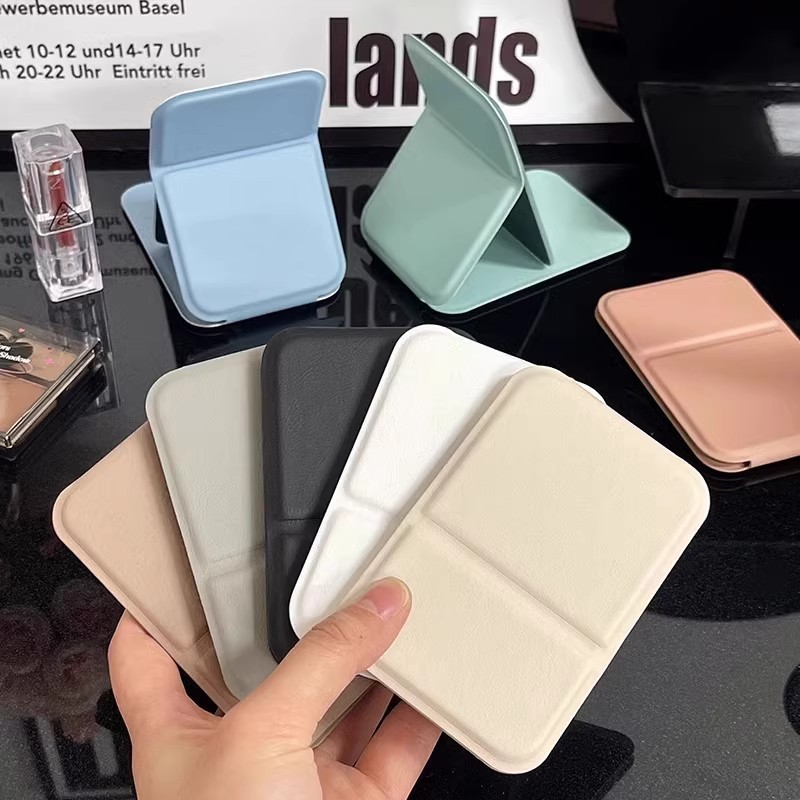  Foldable Mini Makeup Mirror Portable PU Leather Student Dormitory Desktop Standing Cosmetic Mirror 