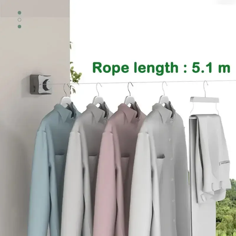 Wall Mounted Invisible Retractable Clothesline Space-Saving Adjustable Laundry Line Clothes Drying Hanger Storage Indoor