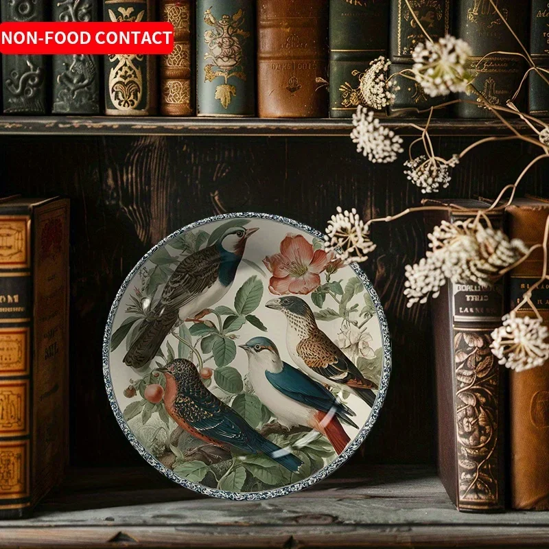 1pc Elegant Ceramic Decorative Plate with Hand-Painted Floral and Bird Design - Non-Food Contact, Ideal for Home, Living Room,