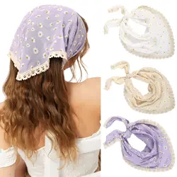 AWAYTR Daisy Printing Hair Scarf Turban Hair Band Bandanas For Girls Women Flower Plaid Print Headband Headwrap Hair Accessories