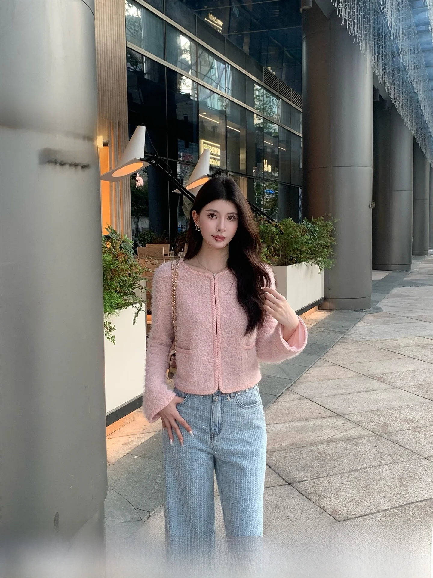 

Kun Total Women's Pink Fraance Sle Jaet Autumn Winter Luxury High Quali ort Coat Casual Stand Fit Polyester