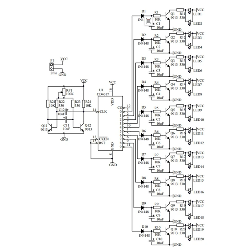 CD4017 แหวนไล่โทนสีนําโคมไฟน้ํา DIY ชุดอิเล็กทรอนิกส์สนุกเชื่อมชิ้นส่วนการผลิตสําหรับการฝึกอบรมและการสอน