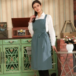 Brief Nordic Wind Pleated Skirt Cotton Linen Apron Women Girls Vintage Apron Gardening Works Cross Back Pinafore Dress