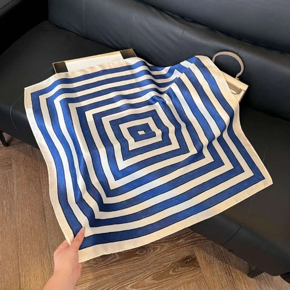 Geometric Stripes Print Silk Square Scarfs Soft Print Design Foulard Bandana Stripes Pattern Square Shape Women Scarfs Neck Ties