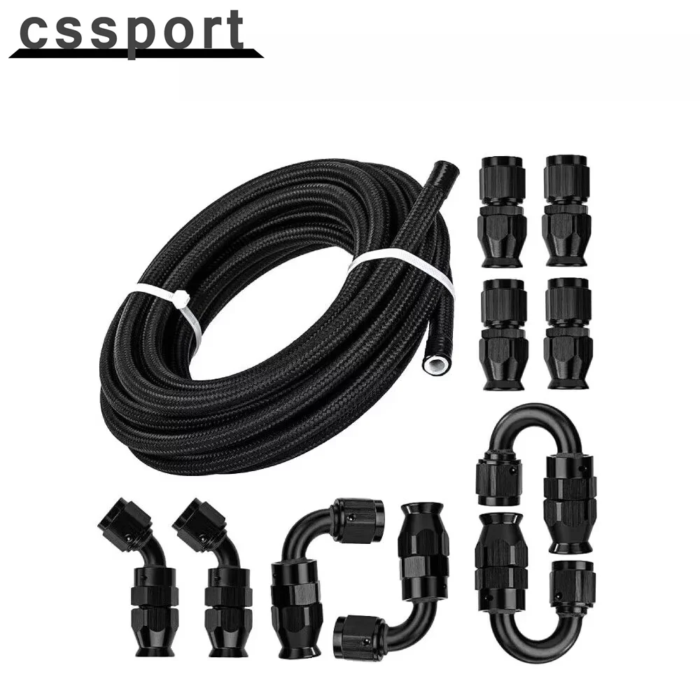 

AN4/6/8/10 Black Nylon PTFE Fuel Line 20ft 10 Fittings Hose Kit E85 Most Suitable for Racing Cars & Motor Racing Bikes
