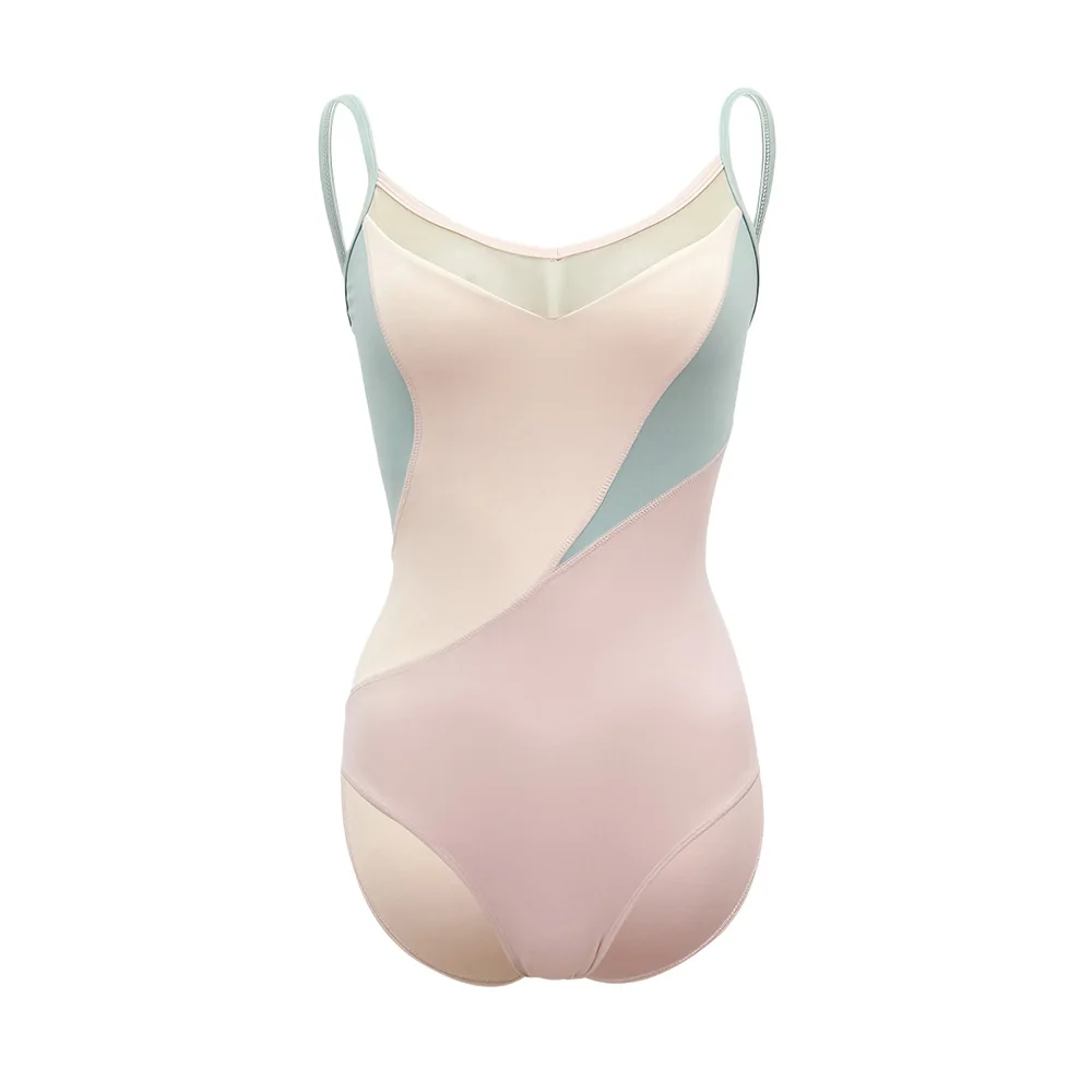 CLYFAN  Spaghetti Strap Ballet Leotard for Women Color Block Patchwork Dancewear Backless Gymnastics Bodysuit for Adults