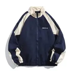 Chaqueta de estilo Hip Hop para hombre, abrigo de manga larga con cuello levantado, cortavientos fino de bloque de Color, estilo universitario