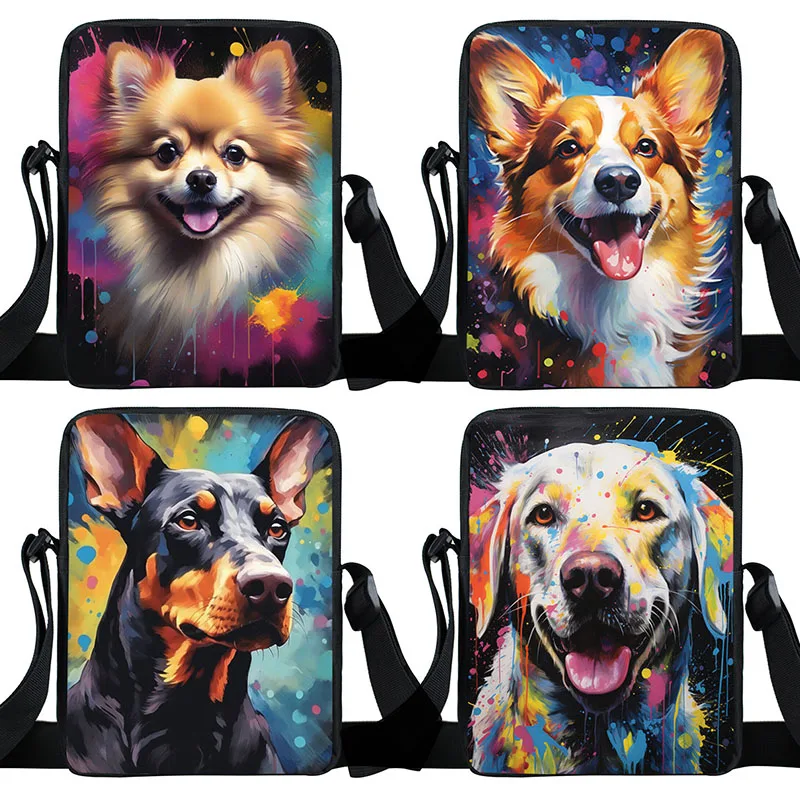 Watercolor Graffiti Dog Print Crossbody Bag Beagle Chihuahua Painting Women Handbag Shoulder Storage Bags Casual Messenger Bag