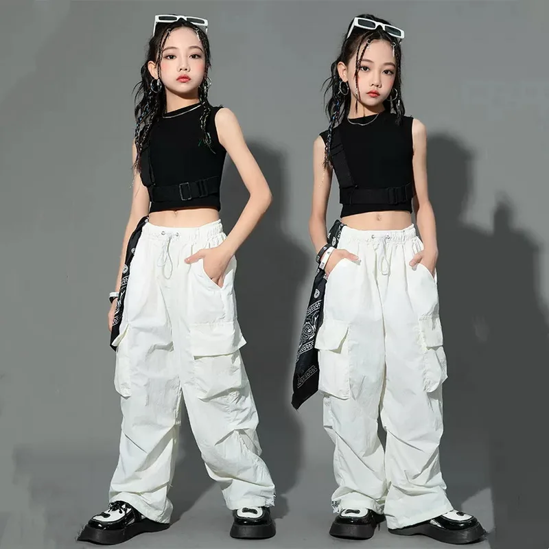 5-14Y Kids Hip Hop Joggers Pants Girls Cargo Pants Teenage Straight Trousers High Waist Vintage Casual Streetwear Baggy Pants