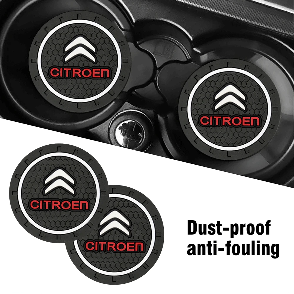 2Pcs Car Coaster Water Cup Holder Anti-Slip Silicone Mat For Citroen C1 C2 C3 C4L VTS C-ELYSEE C3-XR Celysee DS Car Accessories