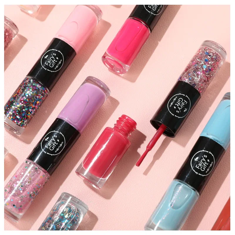 Two-color Double-headed Nail Polish No Bake Quick Dry Waterproof Lasting Non-peel Oily With 3D Sequins Nail Art Portable Compact