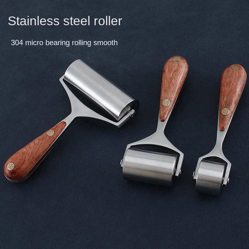 304 Steel Bearing 4988 Stainless Steel Leather Roller Wheel Rosewood Patch Handmade DIY Leather Tool Roller