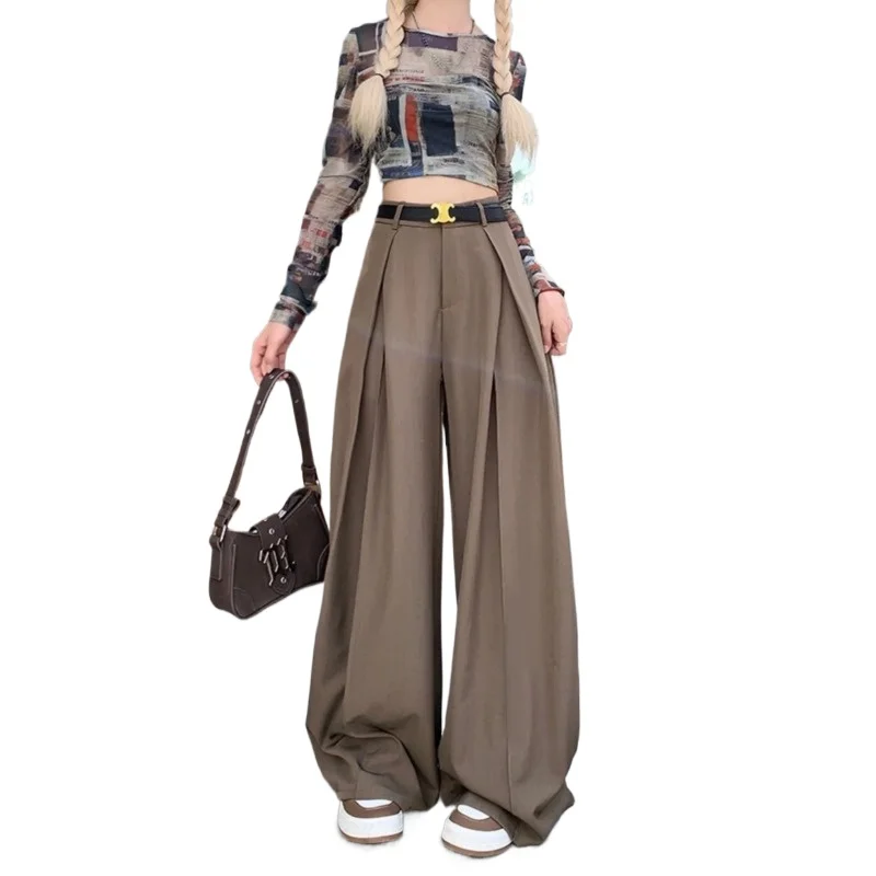 

2025 Office Suit Pants Floor Mop Pants for Women's Autumn Korean Version New High Waisted Design Loose Wide Leg Casual Pants