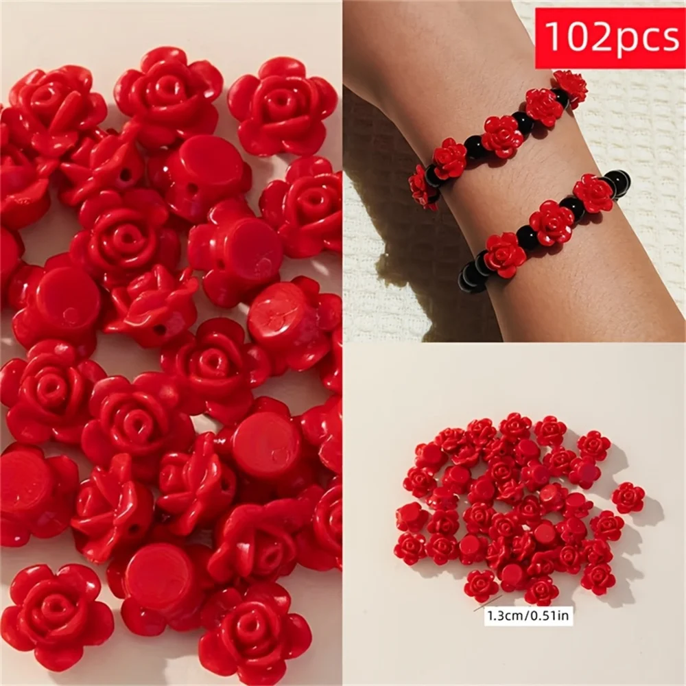 102 Stück 13mm Acryl-Perlen in Volltonrot, können mit Perlenkombinationen kombiniert werden, Deko-Perlen für Valentinstag, Freundschaftsperlen B