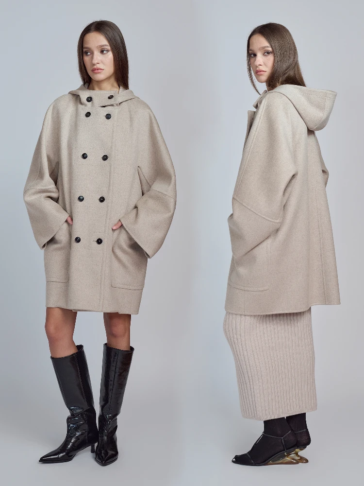 

MAIMAI Edinburgh eep Camere Шерстяное пальто с капюшоном Австралийская шерсть Тонкая юбка Двубортная длинная све Sweet Sle