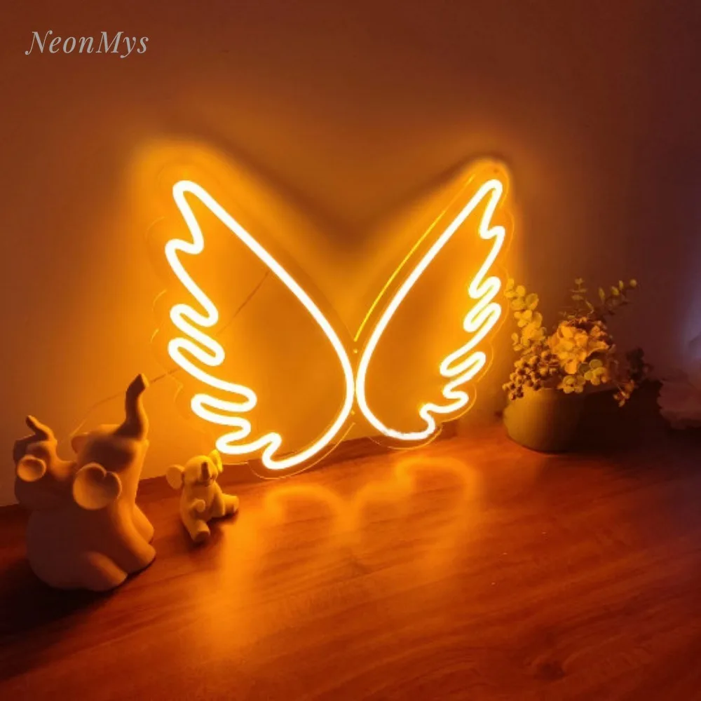 Enseigne au néon LED Ailes personnalisées pour filles, décoration de zone photo, mur au néon, cadeau personnalisé, fête d'anniversaire, mariage