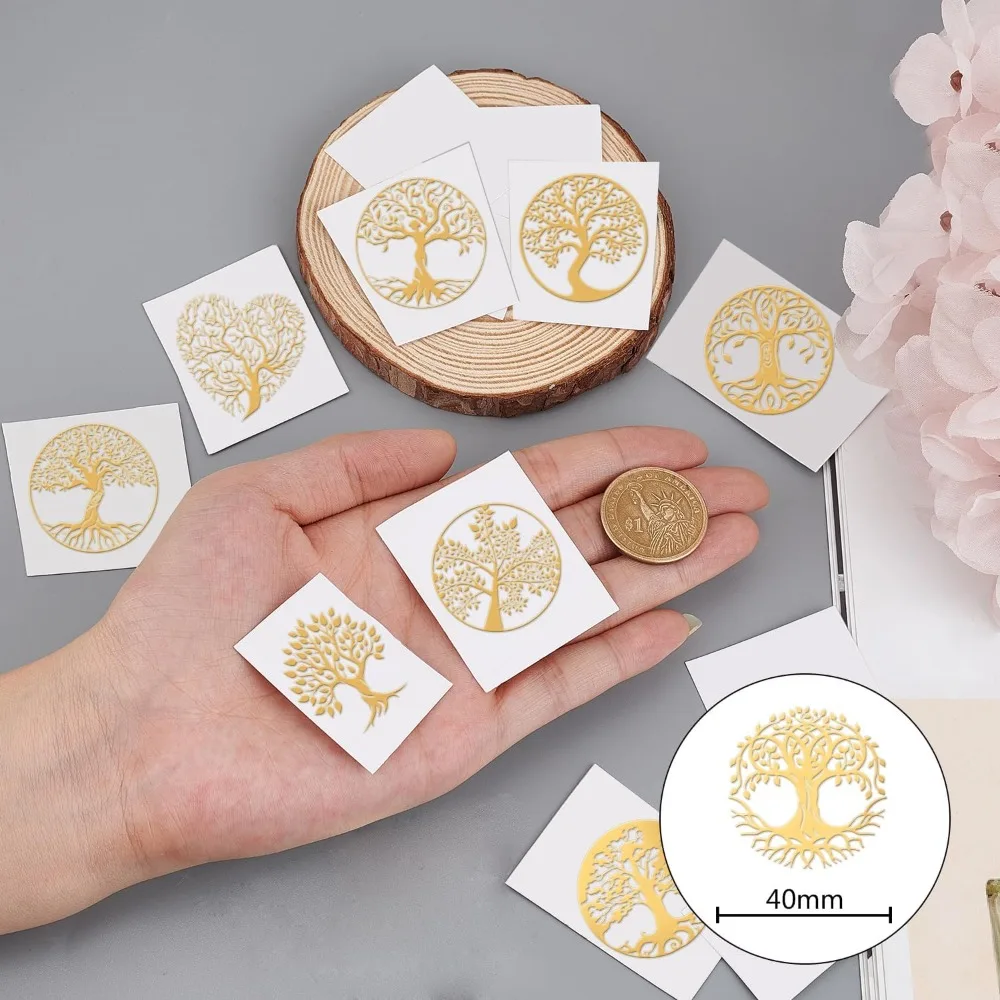 9Pcs 1.6x1.6 inch Tree of Life Stickers Self Adhesive Golden Stickers Self Adhesive Metal Stickers Brass Stickers for DIY