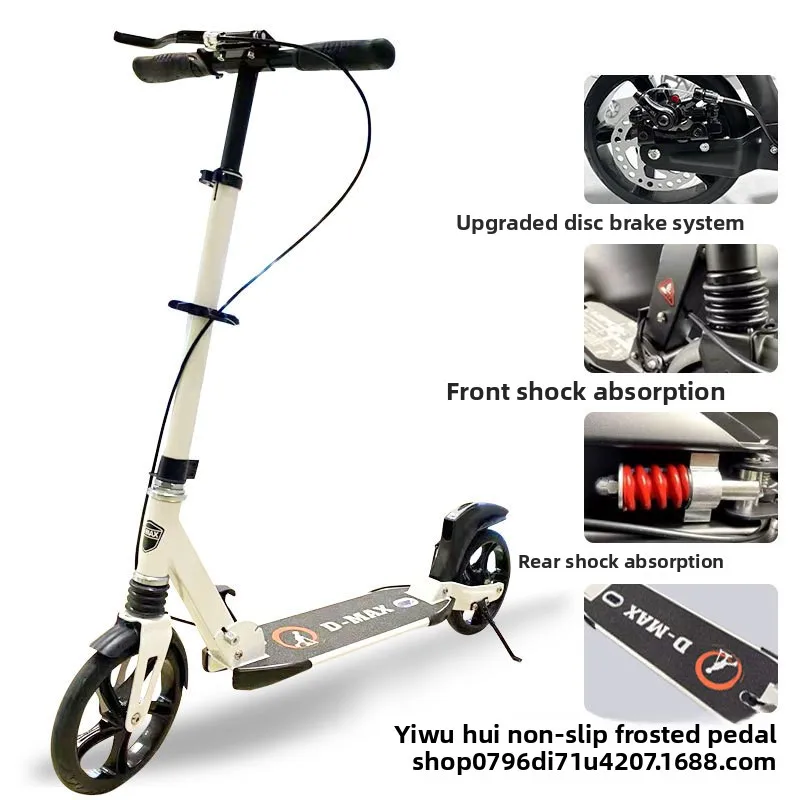 

Adult Kick Scooter, Dual Shock Absorption Design, Foldable Lightweight Frame, ABS Handle, 300kg Load Capacity, Smooth Urban Ride