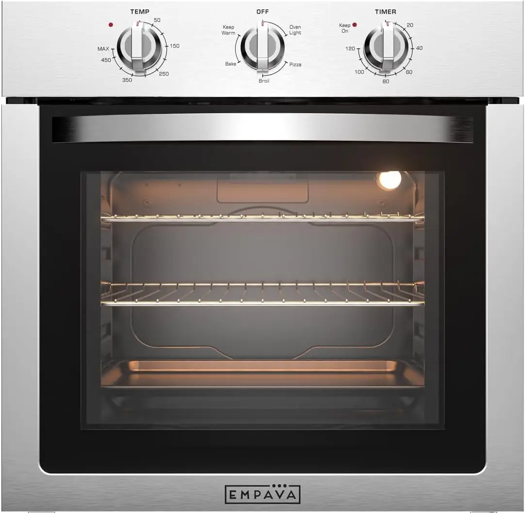 Wall Oven 2.5 Cu.ft Stainless Steel with Basic Broil Bake Functions Mechanical Knobs Control, 24WOE40L, Silver