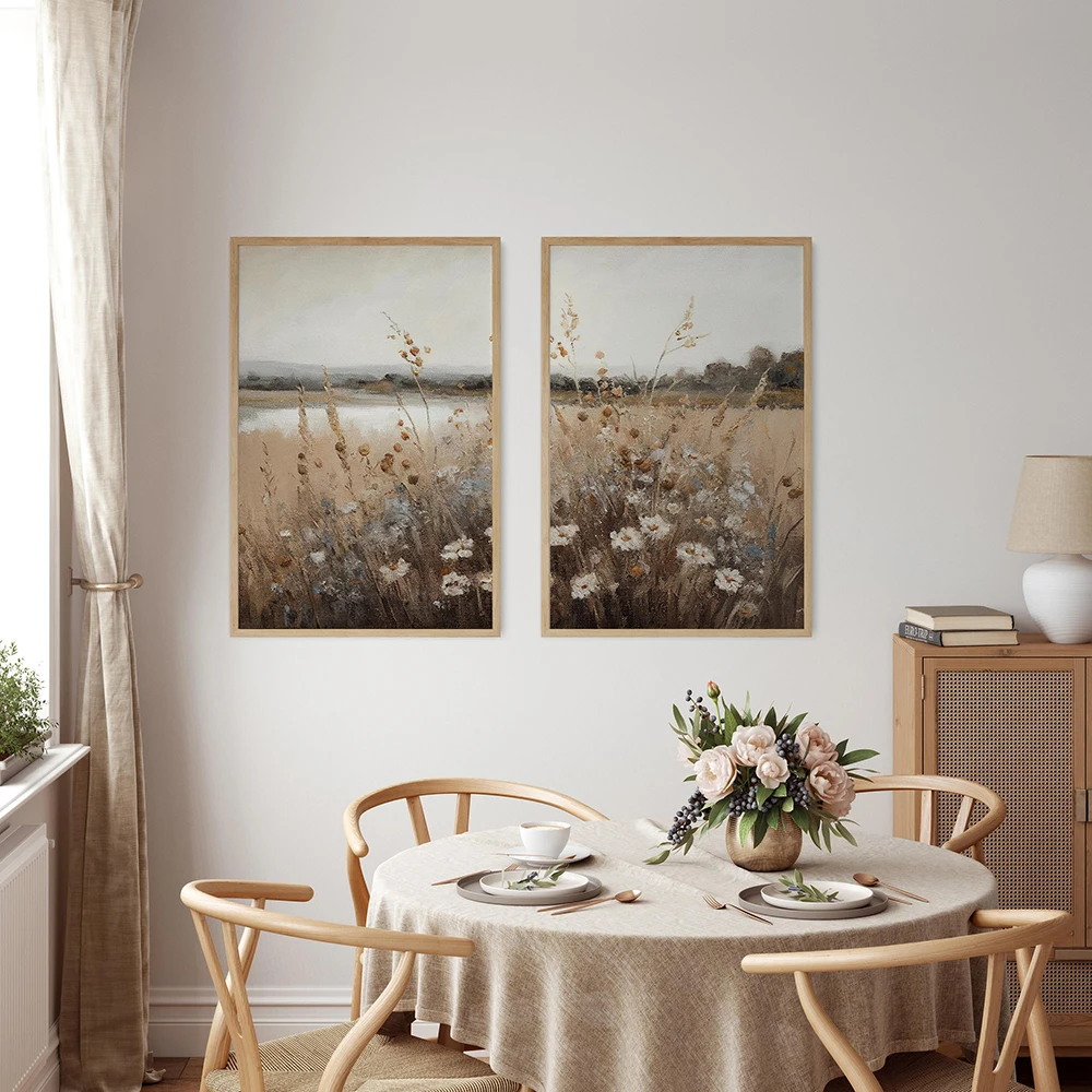 Abstract Country Field Landscape Oil Painting Wildflower Fields Poster Wall Art Picture Canvas Painting Print Living Room Decor