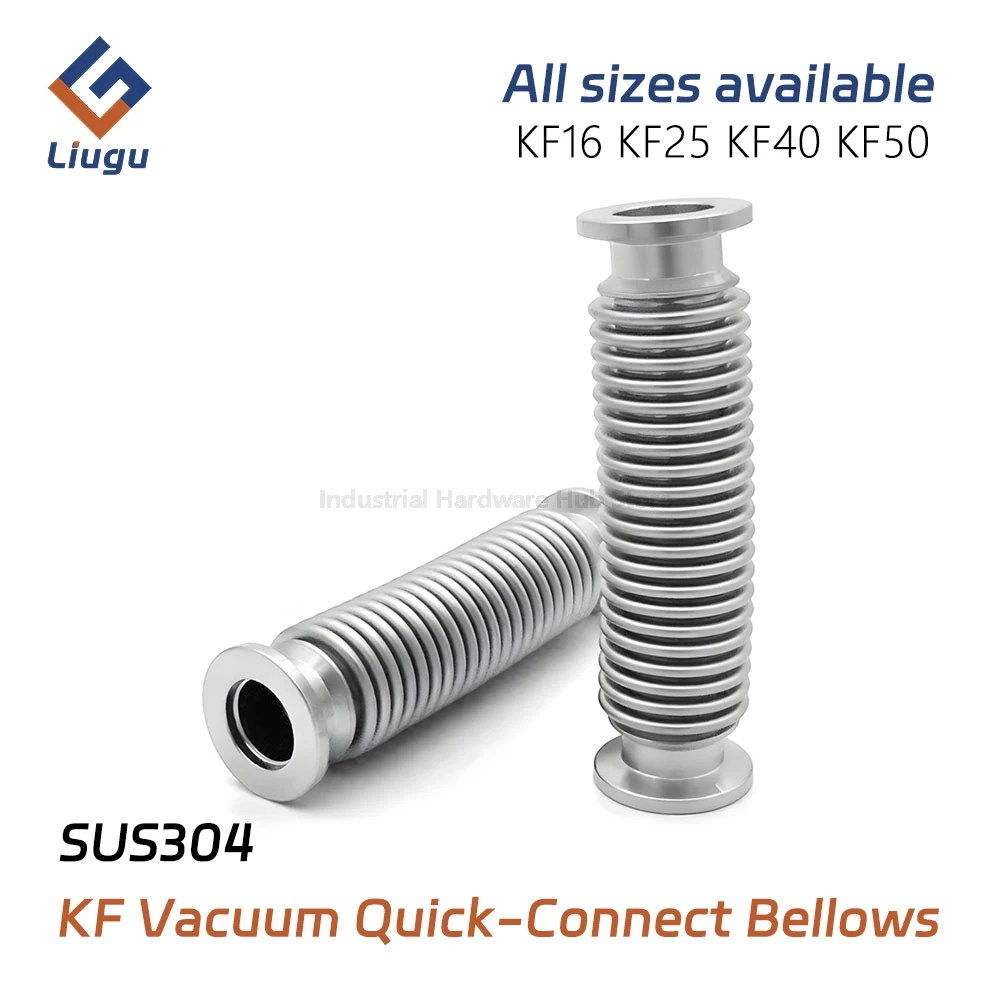 High Vacuum Bellows 304/316L Stainless Steel KF16 KF25 KF40 KF50, Flexible Corrugated Hose with Helium Leak Detection 100-1000mm