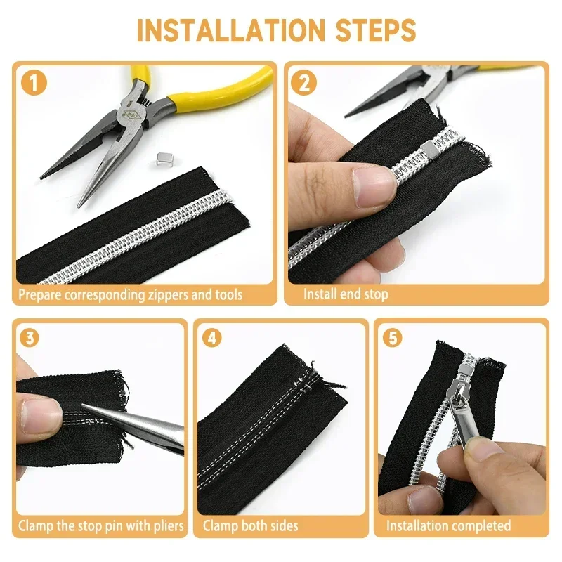 20-100Pcs 3# 5# 8# 10# Zipper Stopper for Nylon Zippers Non-slip Metal Zip Tail Stops Clothes Zips End Clip Buckle Ziper Repair