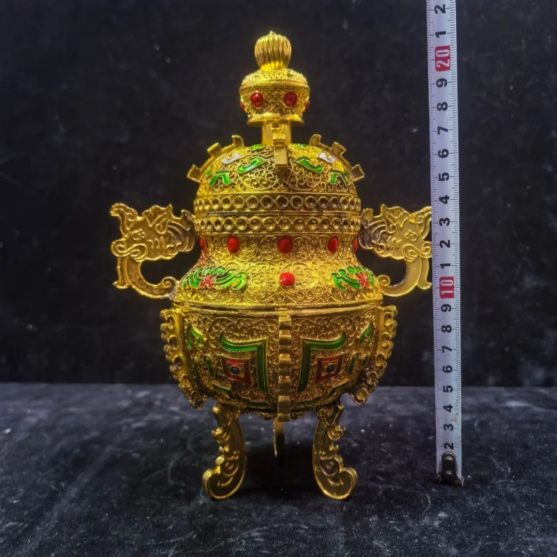 Collectible altar lamps, temple incense burners, decorative items, made of brass with high-temperature coloring process, gold-pl