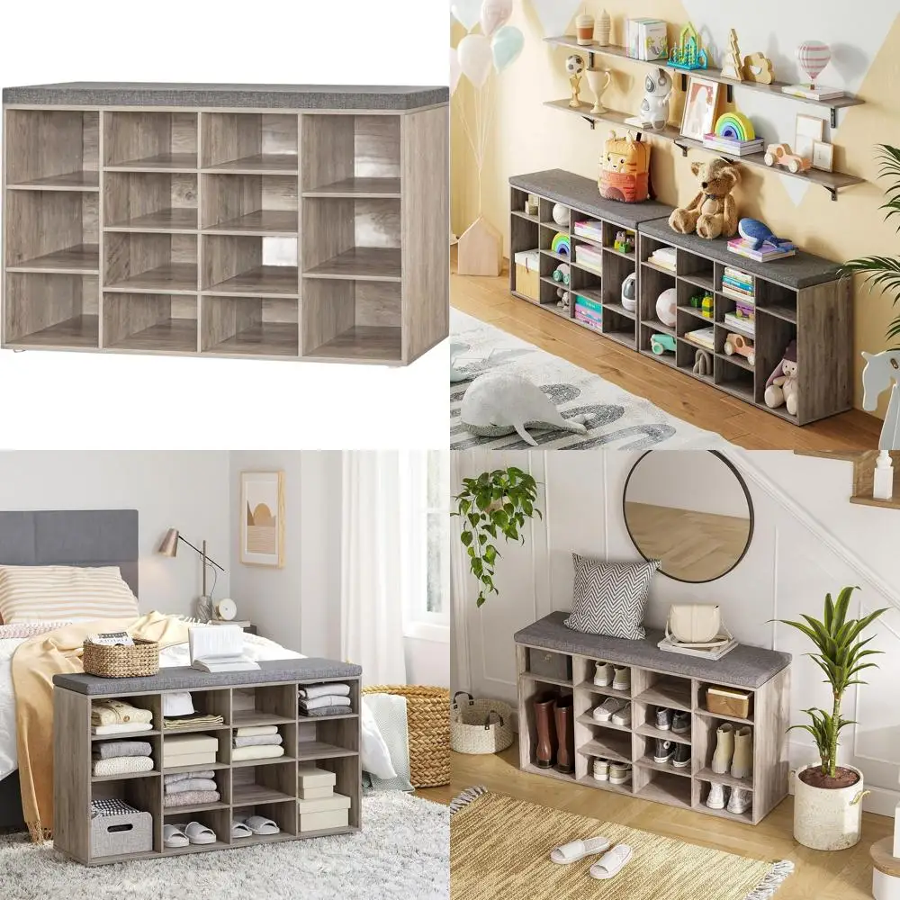 

Многофункциональная скамья для хранения обуви с подушкой, органайзер на 14 секций, регулируемые полки для прихожей, грязной комнаты, коридора, гостиной