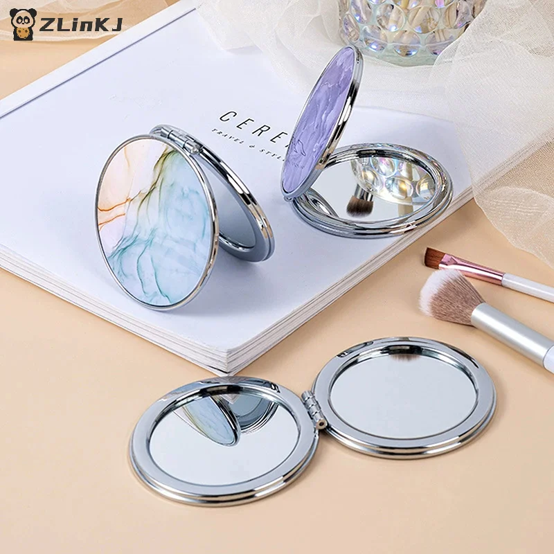 ▶ 1 stks mode streeppatroon vintage hand mini compacte make-upspiegel draagbare groen/paars/blauwe tas spiegel voor vrouwen meisjes