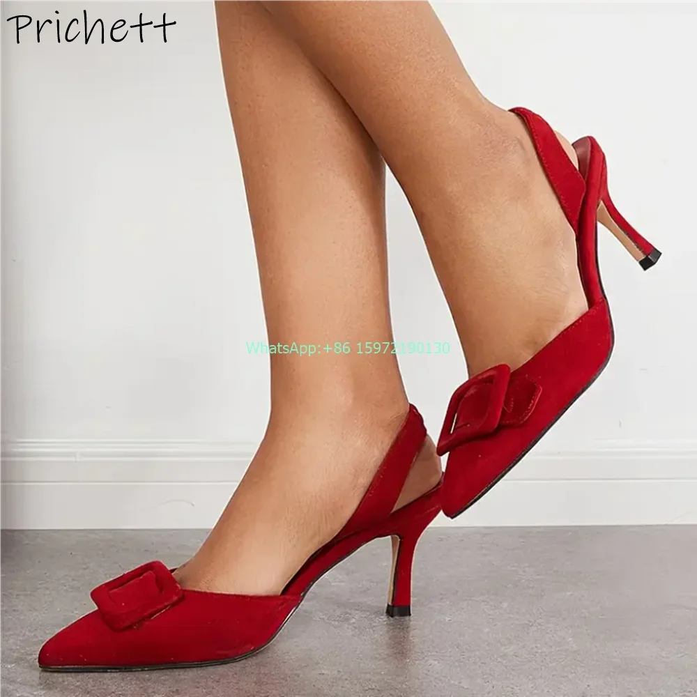 

Однотонные сандалии с квадратным украшением, модные туфли-лодочки без шнуровки с острым носком на каблуке «котенок», женские уличные модные тапочки, новинка 2024 года