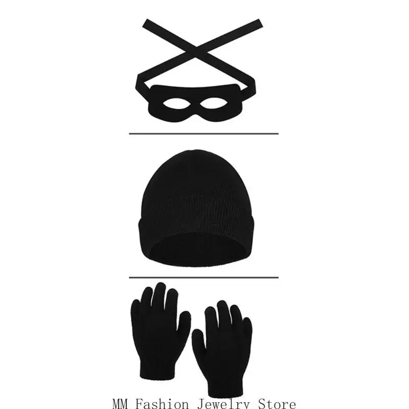 Robber Costume Dollar Sign Money Bags Eye Mask Caps for Halloween D0UB