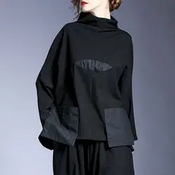 2025 Autumn Winter Trendy Pullovers Women Oversized Loose Turtleneck Stitching Pullover Jacket Casual Design Irregular Top Woman