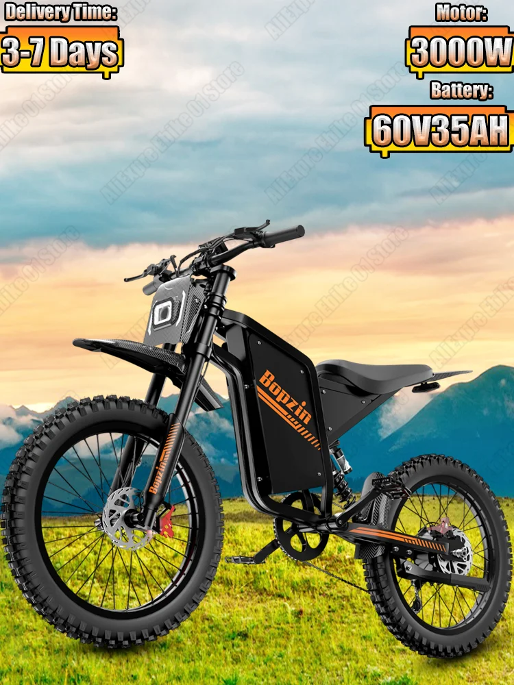AliExpress NONE Bopzin Q8 E-bike 3000W Powerful Motor 60V35AH Battery Electric Bicycle 25*3 Inch Tire Off-road Electric Motorcycle Electric Bike