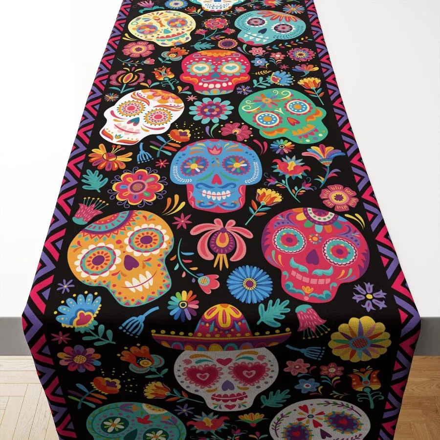 

OHOME Dia De Los Muertos украшения льняные сахарные черепа скатерть день мертвых Catris Ofrenda украшения стола скатерть