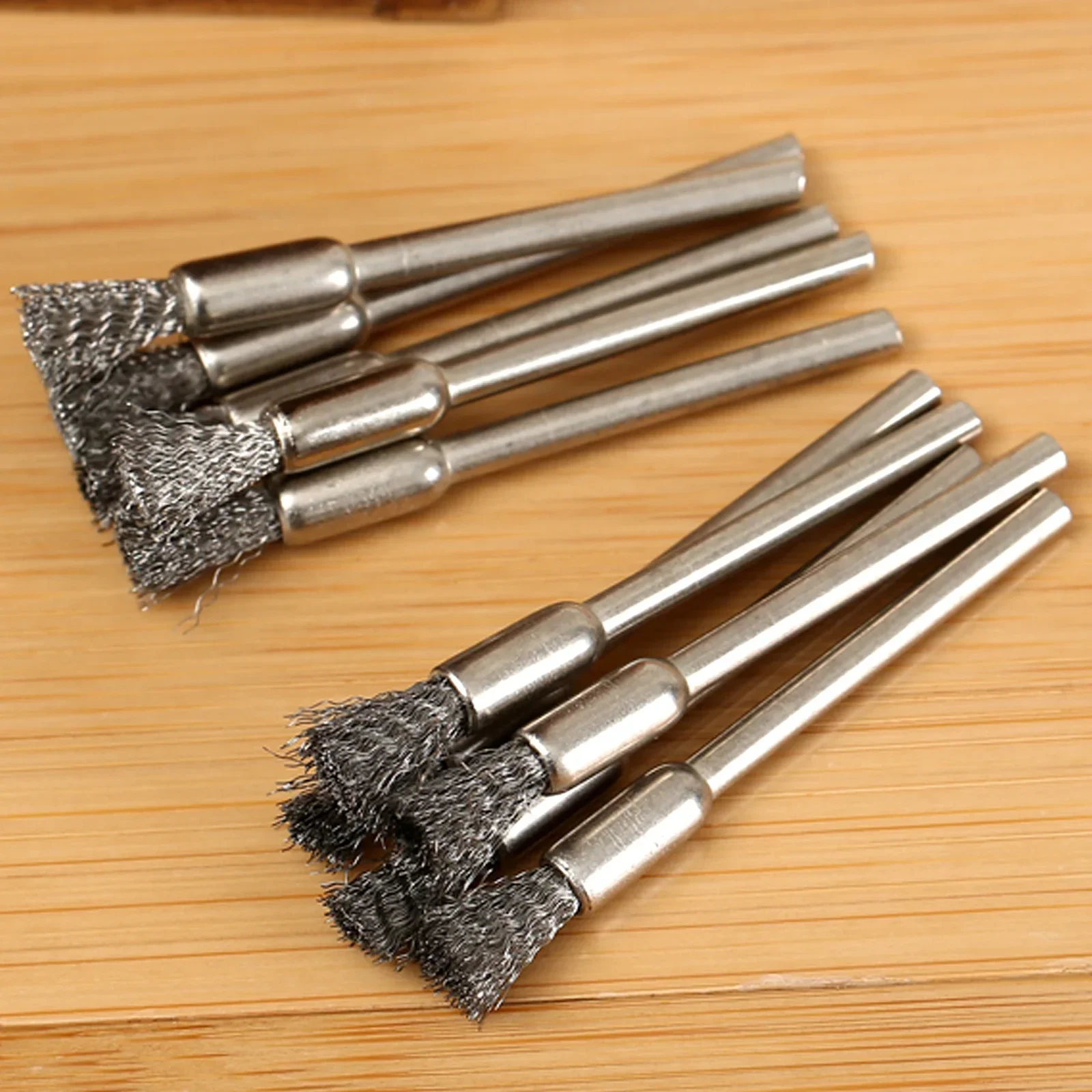 5/10pcs Pencil Brushes Stainless Steel Mounted Wire Wheel Mandrel Set Dremel Accessory Rotary Tools 3.17mm Shank Mandrel Silver