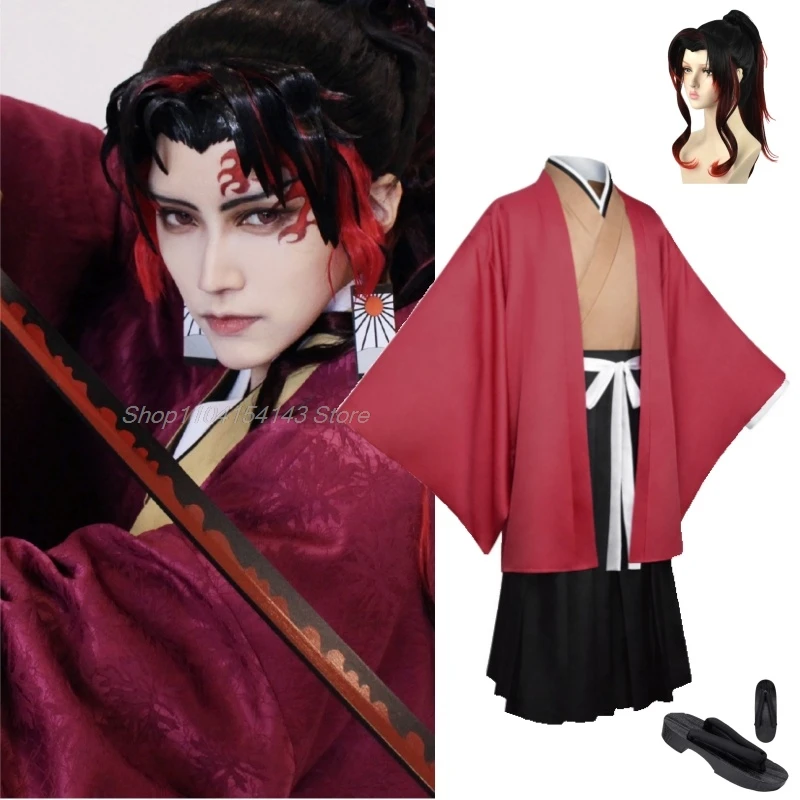 Tsugikuni Yoriichi Cosplay Costume Wig Anime Cosplay Kimono Tattoo Sticker Halloween Carnival Role Play Uniform for Men