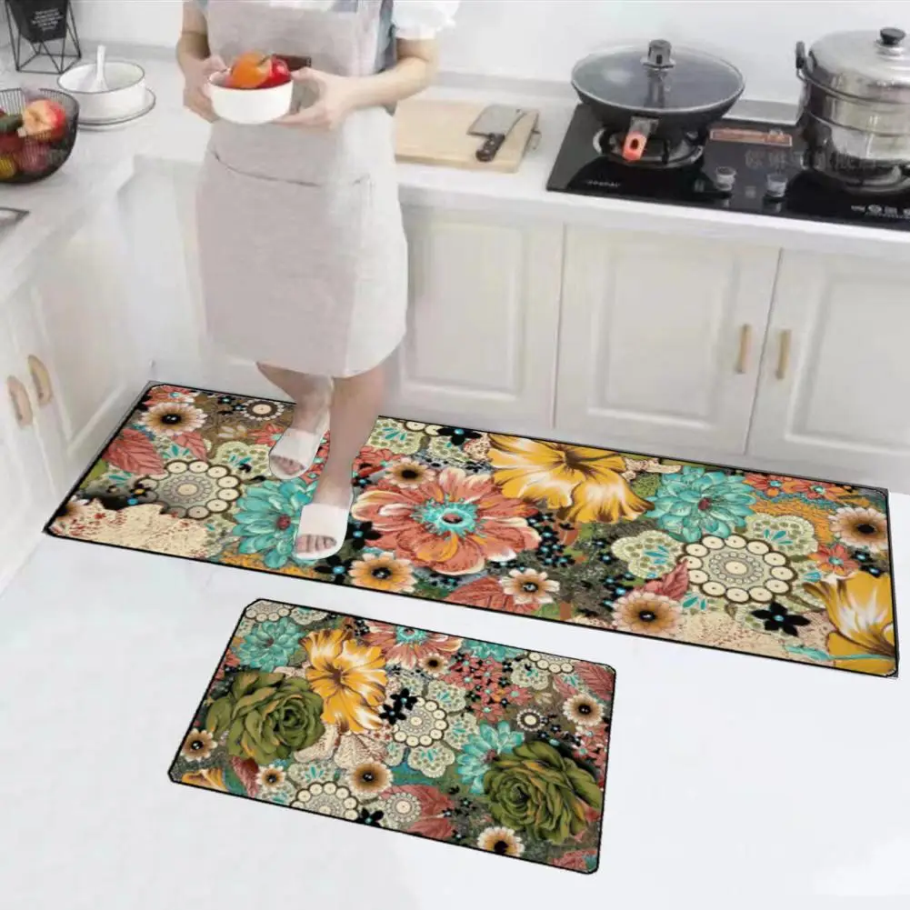 Kitchen Rug Door Carpet Floral Print Kitchen Carpets Vibrant Color Wear Resistant Non slip Mats for Easy Anti fouling Protection