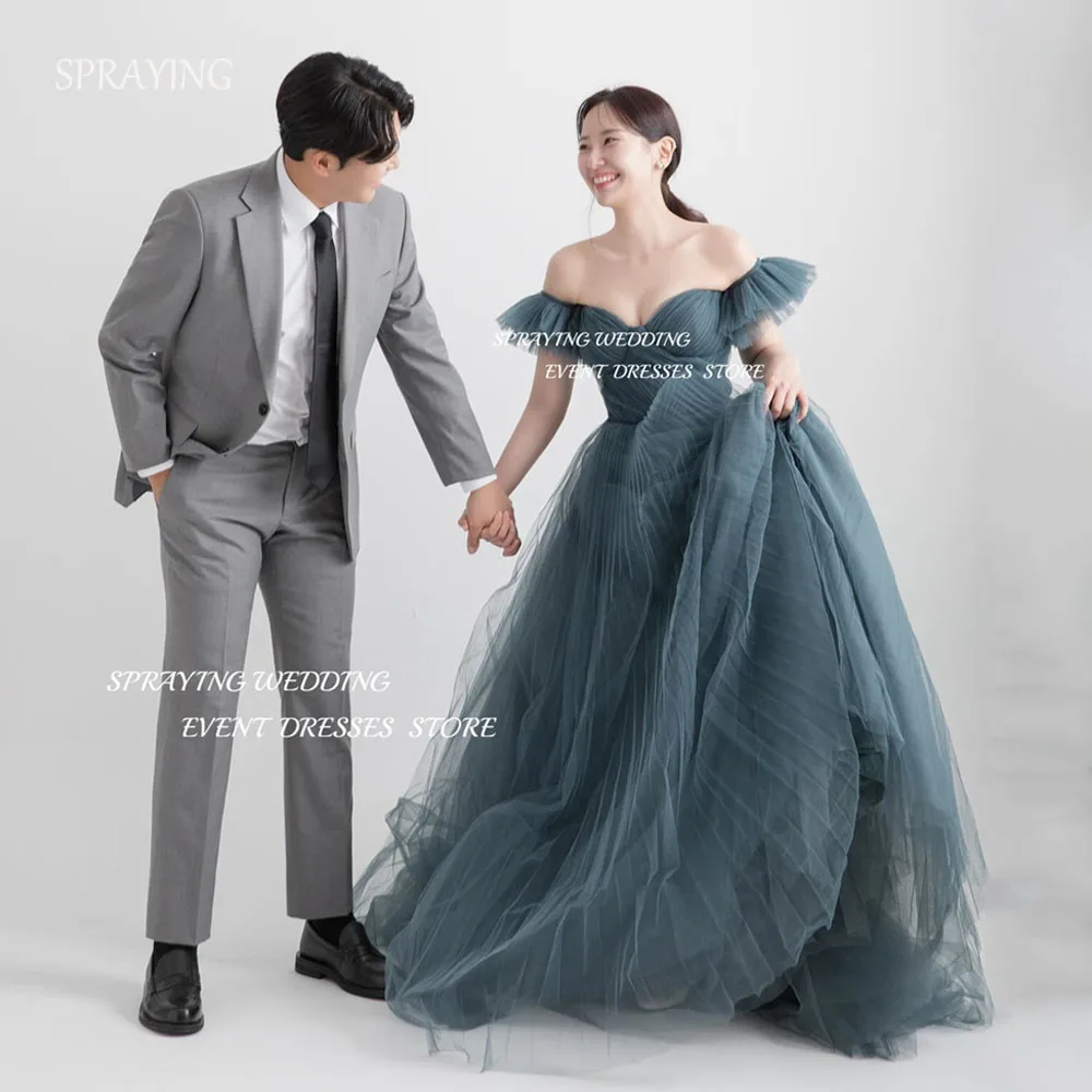 

SPRAYING Fairy Sweetheart Tulle Korea Wedding Dresses A-line Pleat Floor Length Customized Corset Long Prom Evening Dress 2025