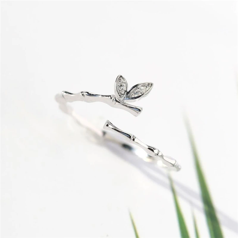 Sole Memory Fresh Literary Zircon Leaves Cool Sweet 925 Sterling Silver Resizable Opening Ring For Women Luxury Jewelry RI477
