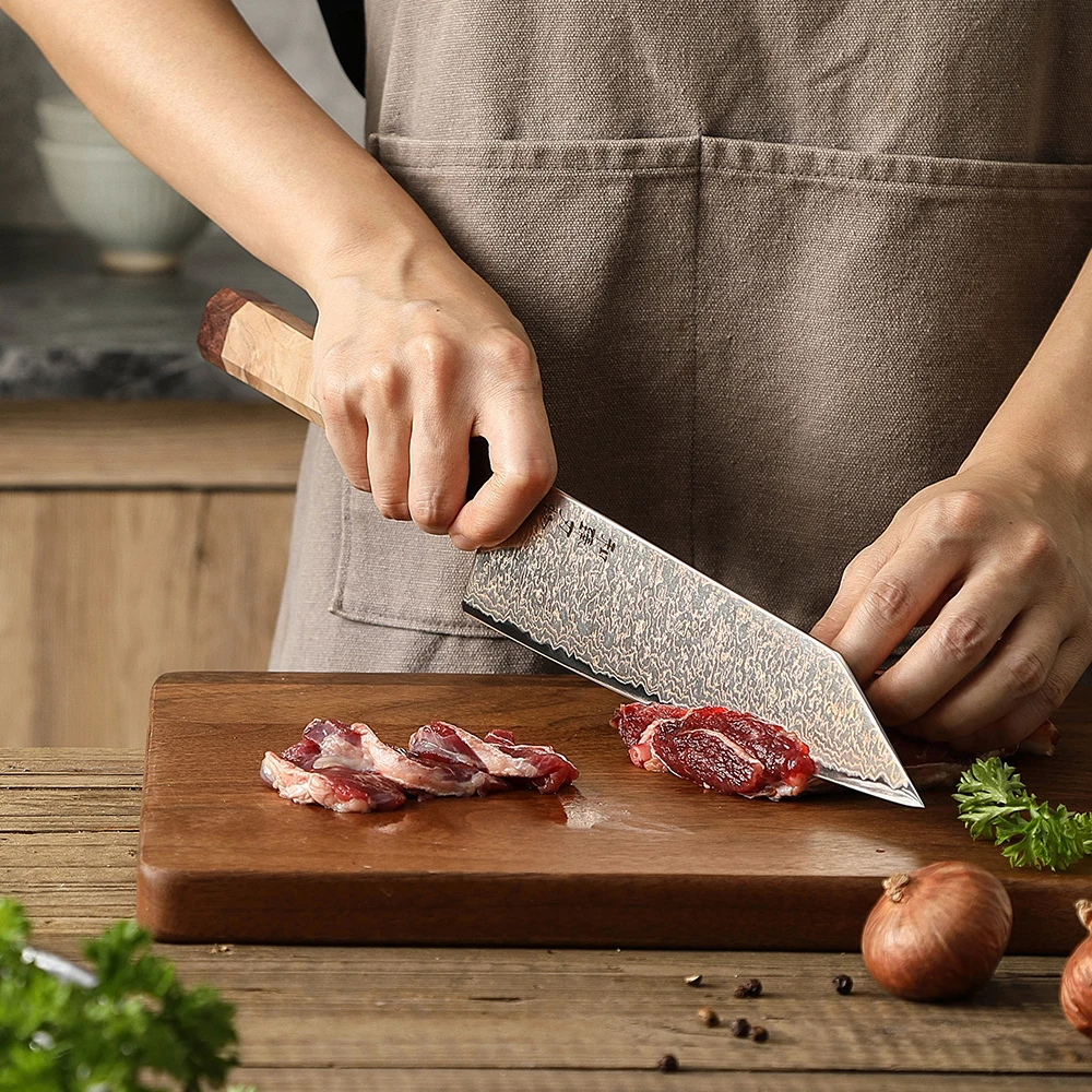 HEZHEN 8.3 inch Bunka Custom 37-Layer Tri-color Copper Damascus Steel Knife Chef Knives Meat Cleaver  Kitchen Knife