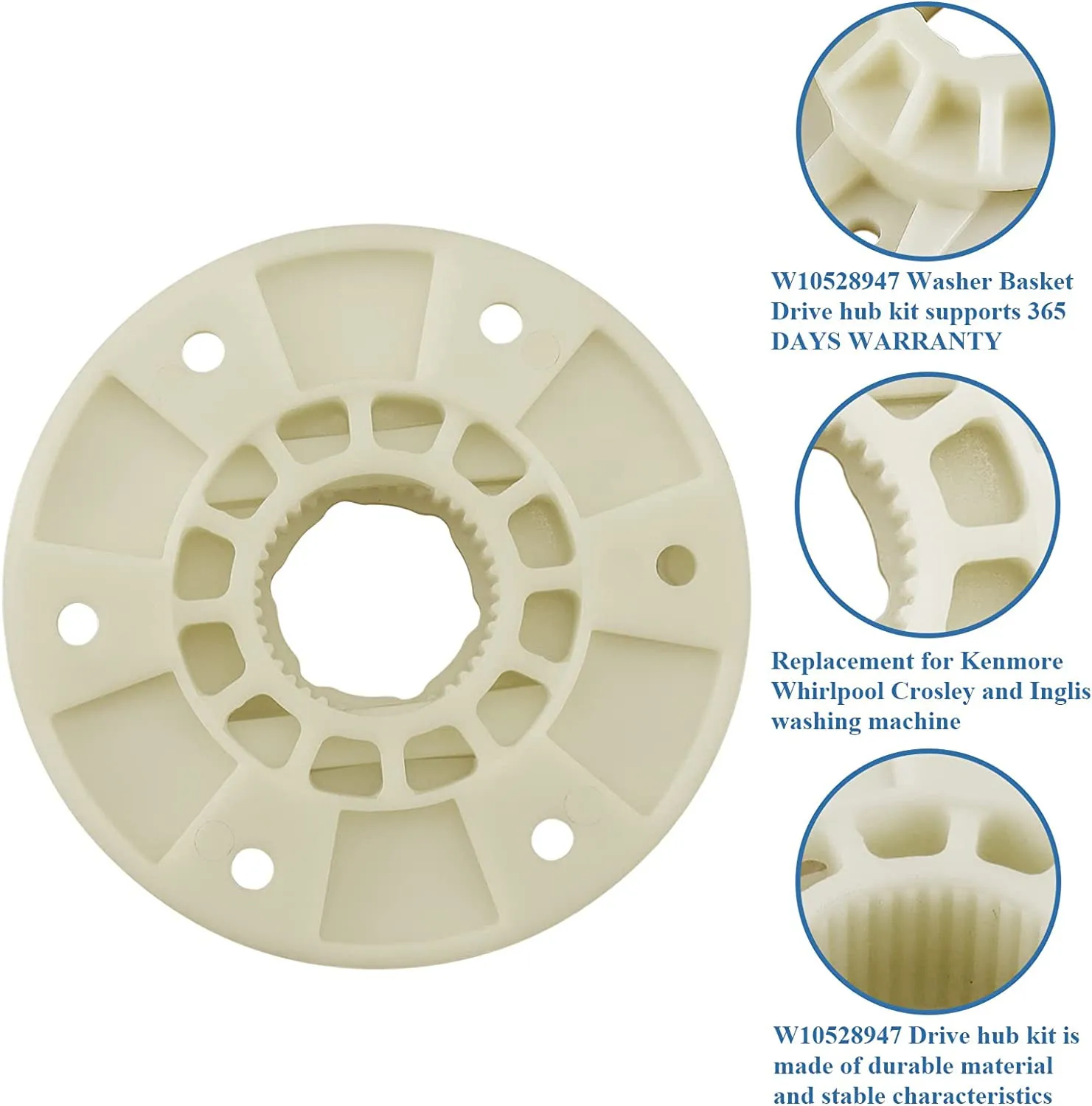 W10528947 Basket Driven Hub Kit （Upgraded Version)- Compatible with May-tag Whirlpo.ol Ken.more Washers - Replaces W10528947VP