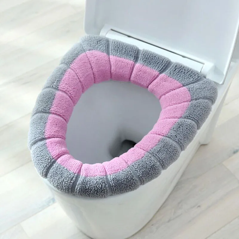 Winter Warm Toiletbril Cover Closestool Mat 1 Stuks Wasbare Badkamer Accessoires Breien Pure Kleur Zachte O-vorm Pad Toiletbril