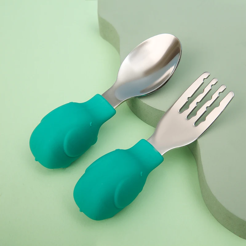 Elephat Baby Gadgets Tableware Set Children Utensil Stainless Steel Dinnerware Cutlery Cartoon Infant Food Feeding Spoon Fork