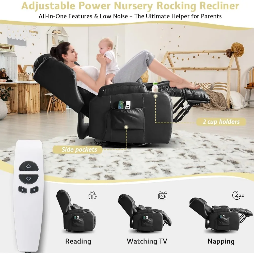 كرسي هزاز دوار كهربائي مع تدليك وحرارة، أريكة استلقاء على الحائط كهربائية للبالغين مع ضوء LED/حاملات أكواب #4